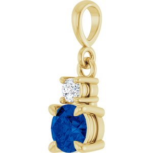 14K Yellow Gold Natural Blue Sapphire & .06 CT Natural Diamond Pendant
