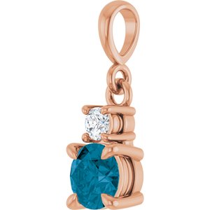 14K Rose Gold Natural London Blue Topaz & .06 CT Natural Diamond Pendant