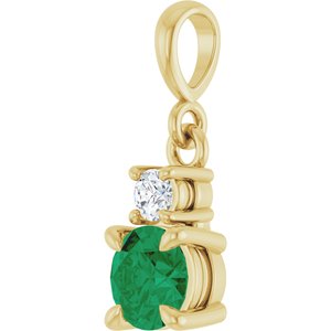 14K Yellow Gold Natural Emerald & .06 CT Natural Diamond Pendant