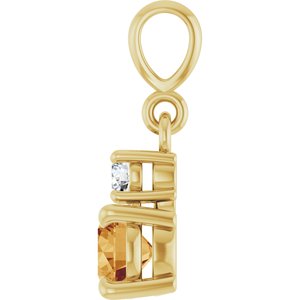 14K Yellow Gold Natural Citrine & .06 CT Natural Diamond Pendant
