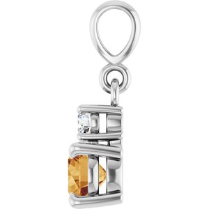 14K White Gold Natural Citrine & .06 CT Natural Diamond Pendant