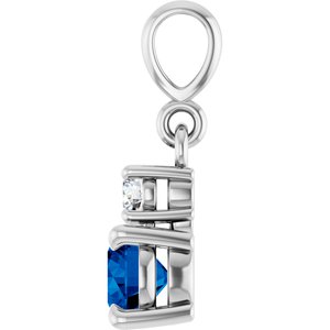 14K White Gold Natural Blue Sapphire & .06 CT Natural Diamond Pendant