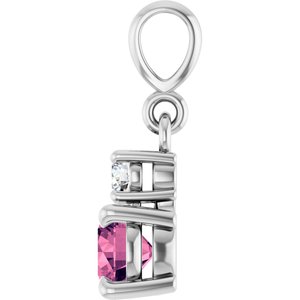 14K White Gold Natural Pink Tourmaline & .06 CT Natural Diamond Pendant