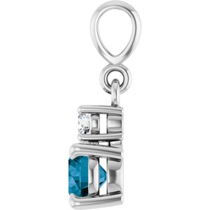 14K White Gold Natural London Blue Topaz & .06 CT Natural Diamond Pendant