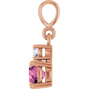 14K Rose Gold Natural Pink Tourmaline & .06 CT Natural Diamond Pendant