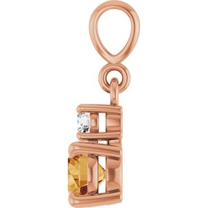 14K Rose Gold Natural Citrine & .06 CT Natural Diamond Pendant