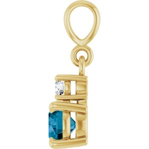 14K Yellow Gold Natural London Blue Topaz & .06 CT Natural Diamond Pendant