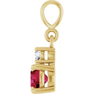 14K Yellow Gold Natural Ruby & .06 CT Natural Diamond Pendant