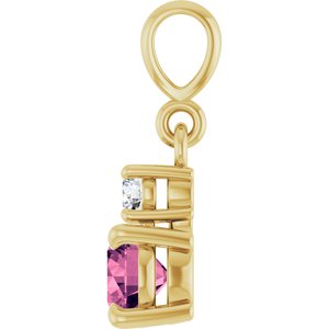 14K Yellow Gold Natural Pink Tourmaline & .06 CT Natural Diamond Pendant