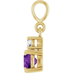 14K Yellow Gold Natural Amethyst & .06 CT Natural Diamond Pendant
