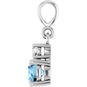 14K White Gold Natural Sky Blue Topaz & .06 CT Natural Diamond Pendant