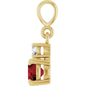 14K Yellow Gold Natural Mozambique Garnet & .06 CT Natural Diamond Pendant