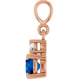 14K Rose Gold Lab-Grown Blue Sapphire & .06 CT Natural Diamond Pendant