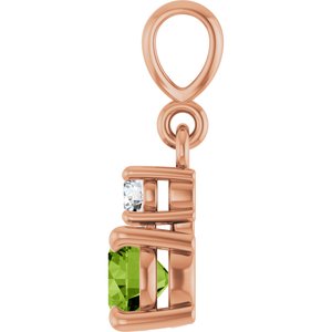 14K Rose Gold Natural Peridot & .06 CT Natural Diamond Pendant