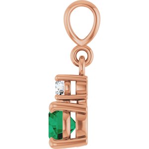 14K Rose Gold Natural Emerald & .06 CT Natural Diamond Pendant