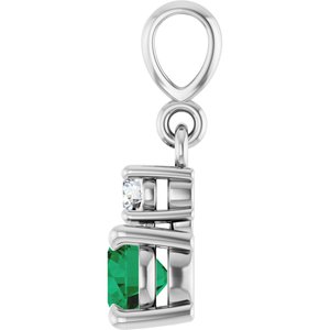 Sterling Silver Natural Emerald & .06 CT Natural Diamond Pendant