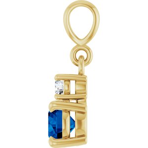 14K Yellow Gold Natural Blue Sapphire & .06 CT Natural Diamond Pendant