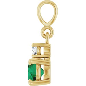 14K Yellow Gold Natural Emerald & .06 CT Natural Diamond Pendant