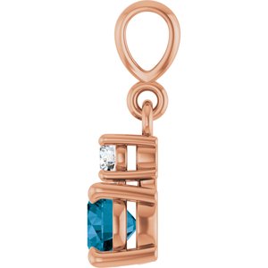 14K Rose Gold Natural London Blue Topaz & .06 CT Natural Diamond Pendant