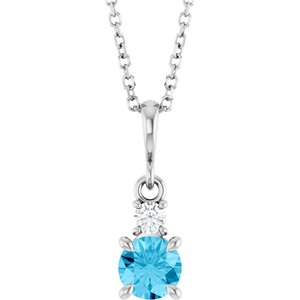 Platinum Natural Aquamarine & .06 CT Natural Diamond 16-18" Necklace