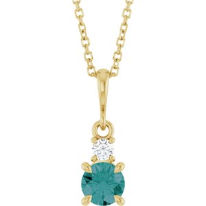 14K Yellow Gold Lab-Grown Alexandrite & .06 CT Natural Diamond 16-18" Necklace