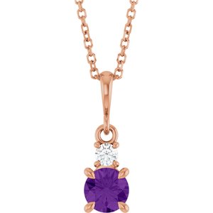 14K Rose Gold Natural Amethyst & .06 CT Natural Diamond 16-18" Necklace