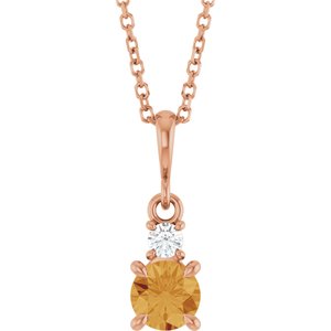 14K Rose Gold Natural Citrine & .06 CT Natural Diamond 16-18" Necklace