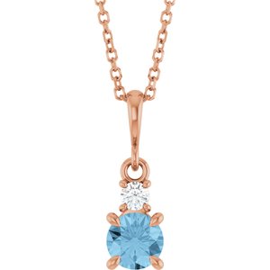 14K Rose Gold Natural Sky Blue Topaz & .06 CT Natural Diamond 16-18" Necklace