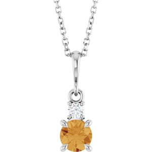 14K White Gold Natural Citrine & .06 CT Natural Diamond 16-18" Necklace