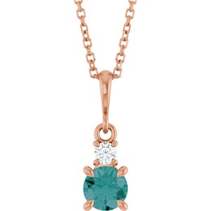 14K Rose Gold Lab-Grown Alexandrite & .06 CT Natural Diamond 16-18" Necklace