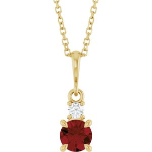 14K Yellow Gold Natural Mozambique Garnet & .06 CT Natural Diamond 16-18" Necklace