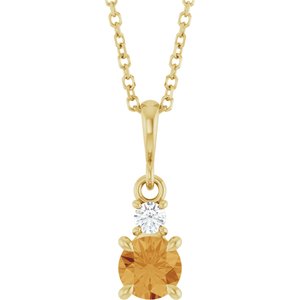 14K Yellow Gold Natural Citrine & .06 CT Natural Diamond 16-18" Necklace