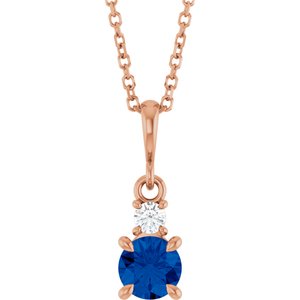 14K Rose Gold Lab-Grown Blue Sapphire & .06 CT Natural Diamond 16-18" Necklace