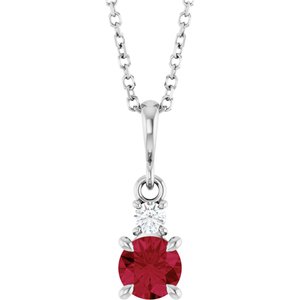 Sterling Silver Lab-Grown Ruby & .06 CT Natural Diamond 16-18" Necklace