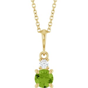 14K Yellow Gold Natural Peridot & .06 CT Natural Diamond 16-18" Necklace