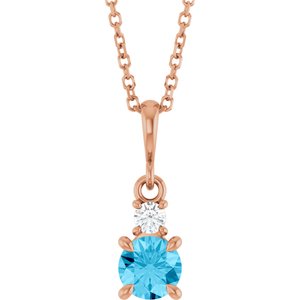 14K Rose Gold Natural Aquamarine & .06 CT Natural Diamond 16-18" Necklace