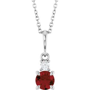 Sterling Silver Natural Mozambique Garnet & .06 CT Natural Diamond 16-18" Necklace