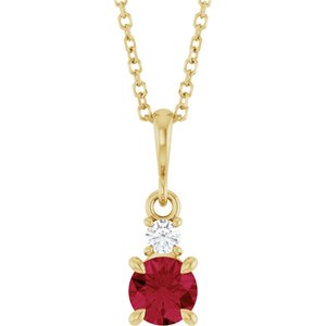 14K Yellow Gold Lab-Grown Ruby & .06 CT Natural Diamond 16-18" Necklace