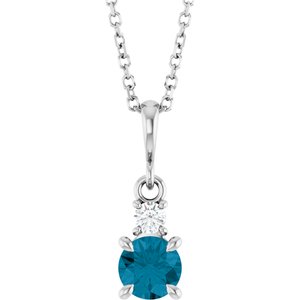 Sterling Silver Natural London Blue Topaz & .06 CT Natural Diamond 16-18" Necklace