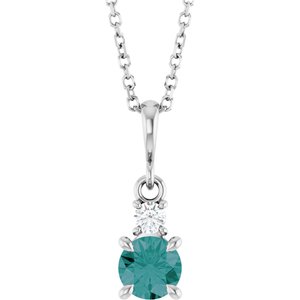 Sterling Silver Lab-Grown Alexandrite & .06 CT Natural Diamond 16-18" Necklace