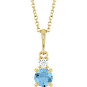 14K Yellow Gold Natural Sky Blue Topaz & .06 CT Natural Diamond 16-18" Necklace
