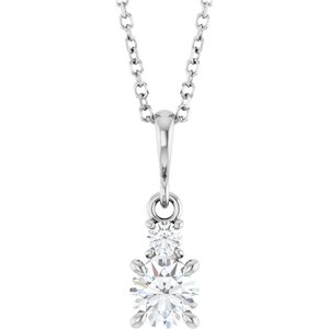 14K White Gold Lab-Grown Moissanite & .06 CT Natural Diamond 16-18" Necklace