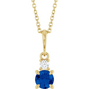 14K Yellow Gold Lab-Grown Blue Sapphire & .06 CT Natural Diamond 16-18" Necklace