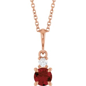 14K Rose Gold Natural Mozambique Garnet & .06 CT Natural Diamond 16-18" Necklace
