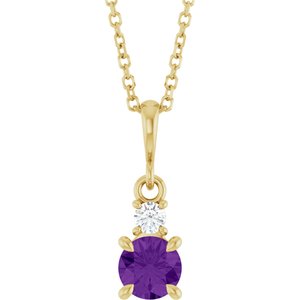 14K Yellow Gold Natural Amethyst & .06 CT Natural Diamond 16-18" Necklace