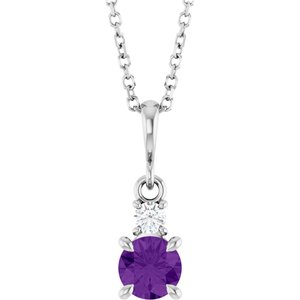 Platinum Natural Amethyst & .06 CT Natural Diamond 16-18" Necklace