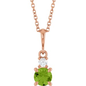 14K Rose Gold Natural Peridot & .06 CT Natural Diamond 16-18" Necklace