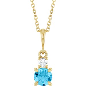 14K Yellow Gold Natural Aquamarine & .06 CT Natural Diamond 16-18" Necklace