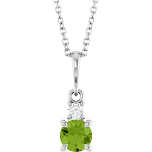 Platinum Natural Peridot & .06 CT Natural Diamond 16-18" Necklace
