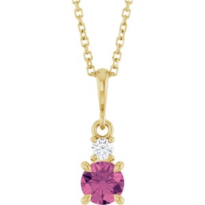 14K Yellow Gold Natural Pink Tourmaline & .06 CT Natural Diamond 16-18" Necklace